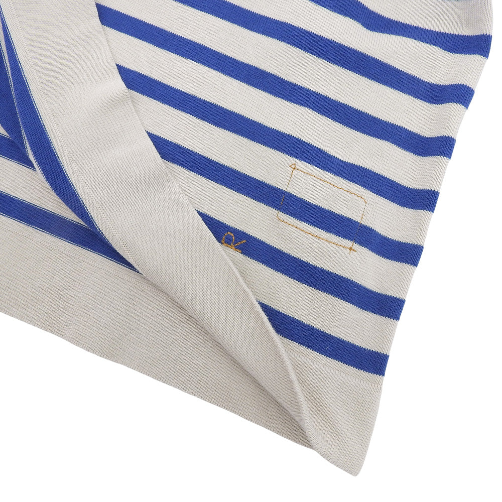 45R Knitsawn Basque Square Boat Neck Cotton Top Women's Beige x Blue 70280084 Top