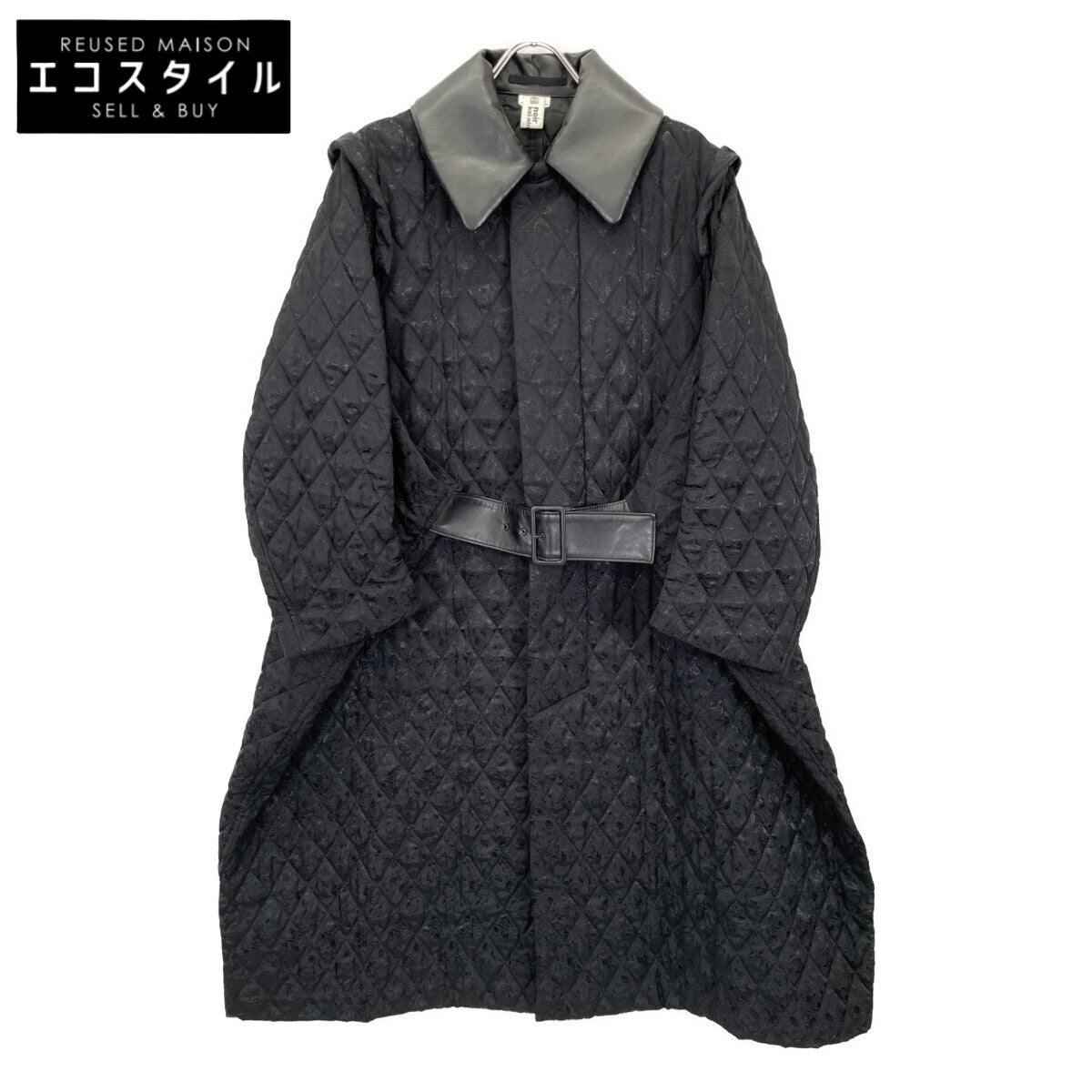 AD2017 3T-C005 Black Floral Belted Quilted Coat S Women's