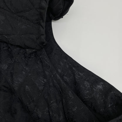 AD2017 3T-C005 Black Floral Belted Quilted Coat S Women's