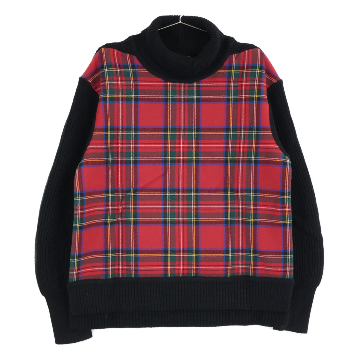 4068133 Black x Red Tartan Check Turtleneck Knit Top M Men's