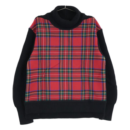 4068133 Black x Red Tartan Check Turtleneck Knit Top M Men's