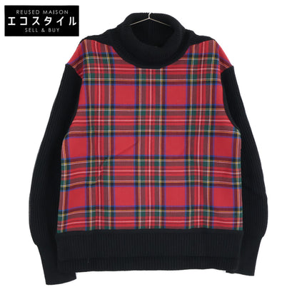 4068133 Black x Red Tartan Check Turtleneck Knit Top M Men's