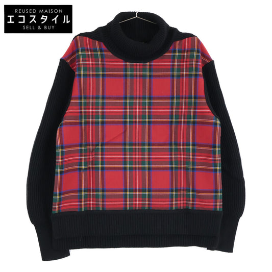 4068133 Black x Red Tartan Check Turtleneck Knit Top M Men's
