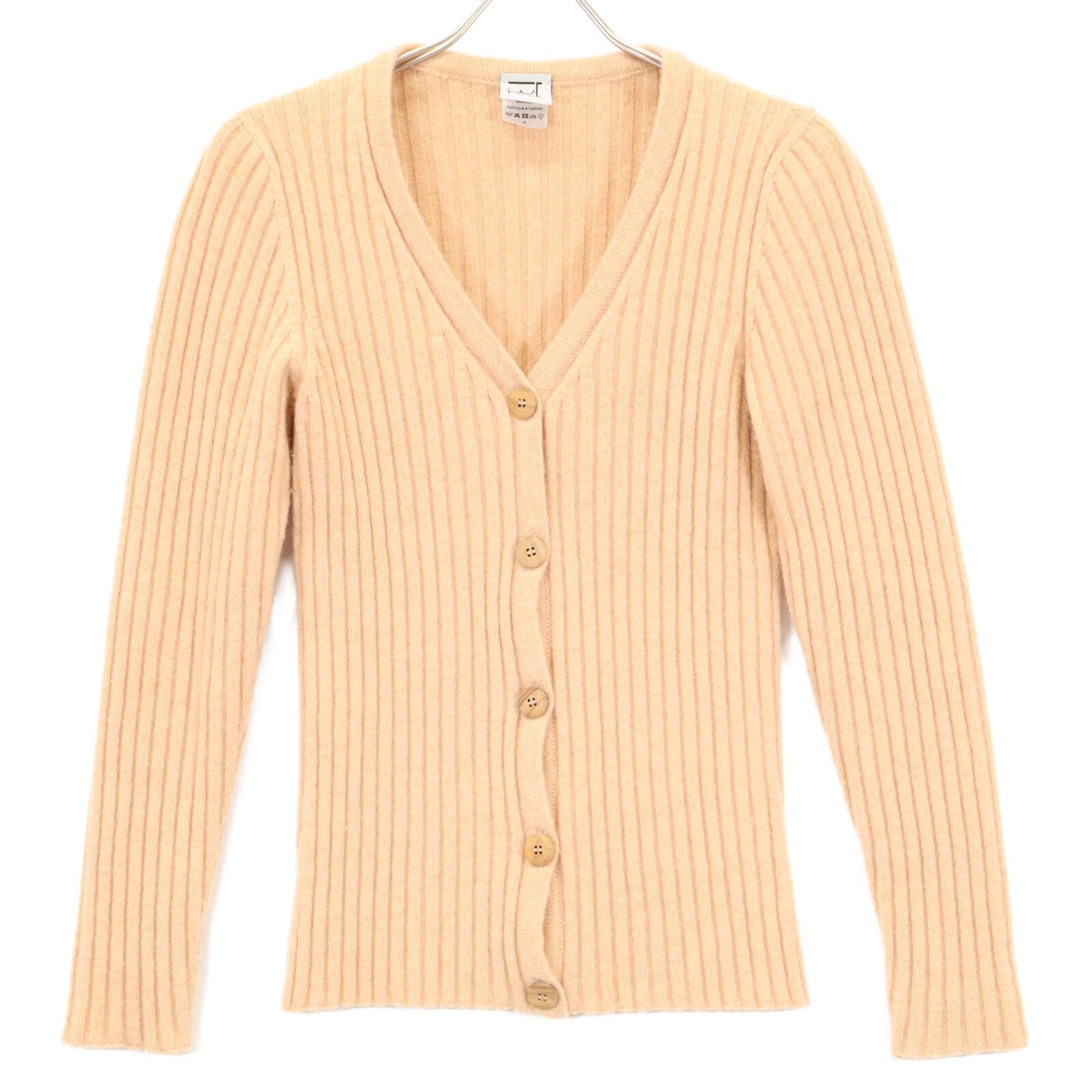 Beige 100% Wool Knit Cardigan Top for Women