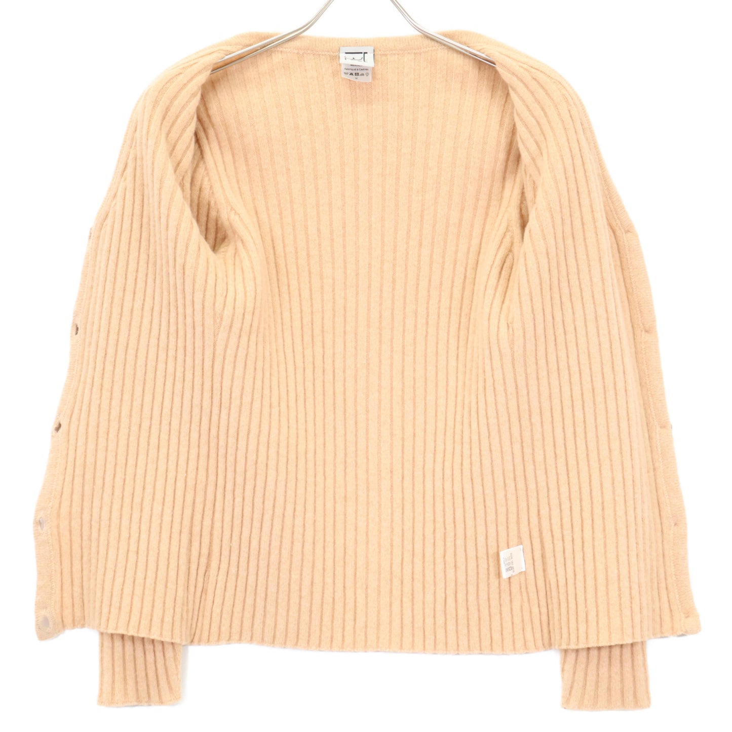 Beige 100% Wool Knit Cardigan Top for Women