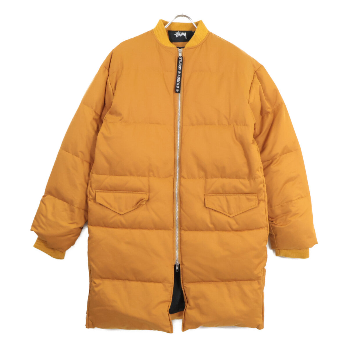 stussy Yellow Cotton Rib-Collar Side-Zip Long Down Coat Coat