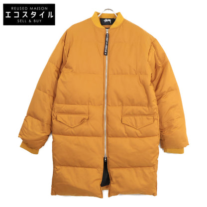 Yellow Cotton Rib-Collar Side-Zip Long Down Coat for Men