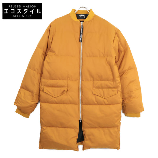 stussy ステューシー イエロー コットン リブカラー サイドジップ ロングダウンコート コート