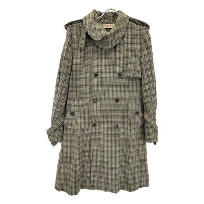 Green Wool x Cotton Check Double Breasted Belted Coat, Size 42, Women's