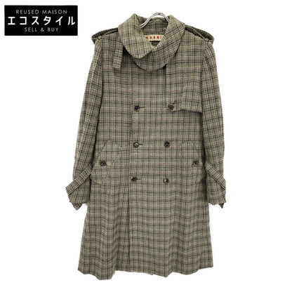 Green Wool x Cotton Check Double Breasted Belted Coat, Size 42, Women's