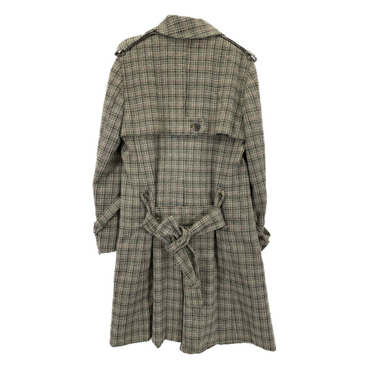 Green Wool x Cotton Check Double Breasted Belted Coat, Size 42, Women's