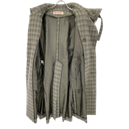 Green Wool x Cotton Check Double Breasted Belted Coat, Size 42, Women's
