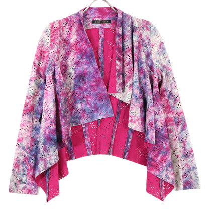 ZELE-PARIS Zele-Paris Pink x Purple Tie-Dye Pattern Perforated Asymmetrical Leather Jacket Jacket