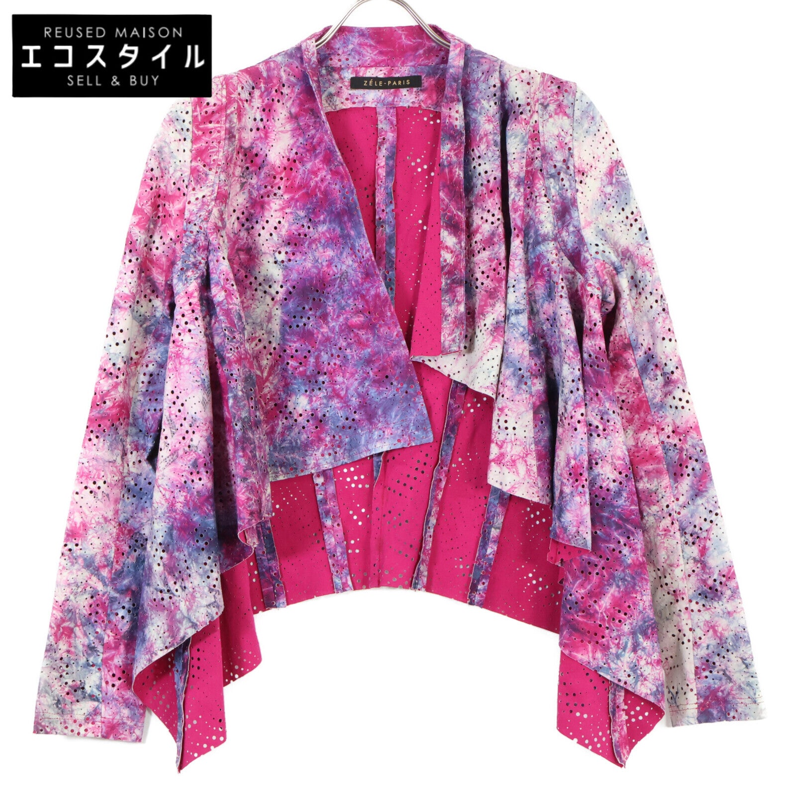 ZELE-PARIS Zele-Paris Pink x Purple Tie-Dye Pattern Perforated Asymmetrical Leather Jacket Jacket