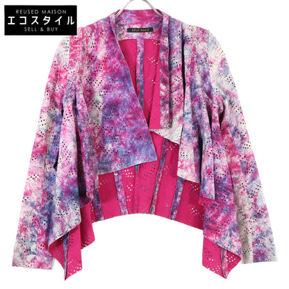 ZELE-PARIS Zele-Paris Pink x Purple Tie-Dye Pattern Perforated Asymmetrical Leather Jacket Jacket