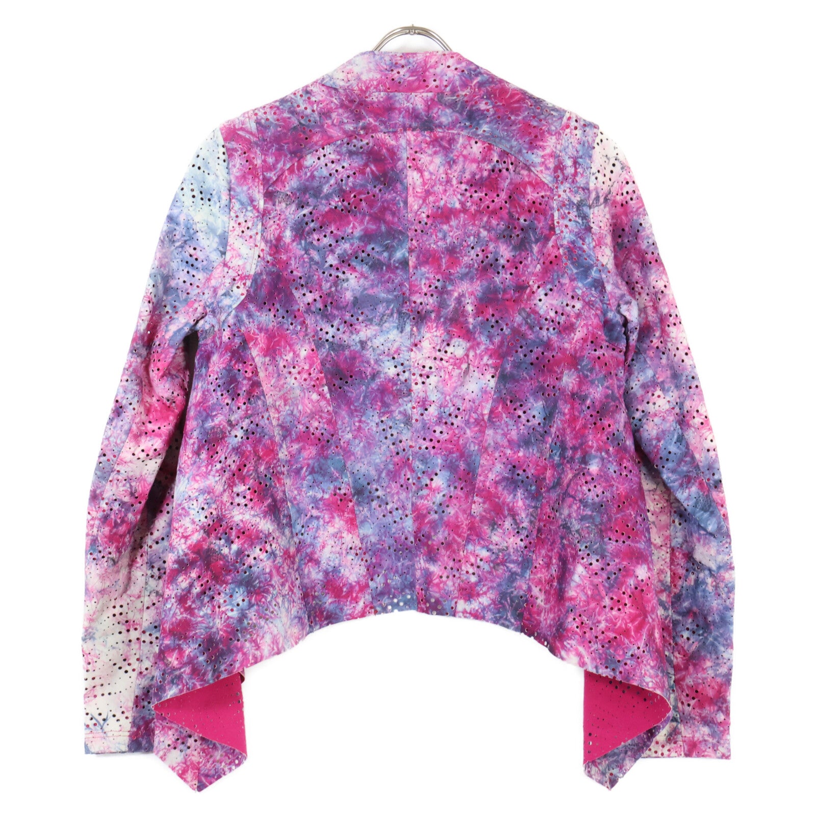 ZELE-PARIS Zele-Paris Pink x Purple Tie-Dye Pattern Perforated Asymmetrical Leather Jacket Jacket
