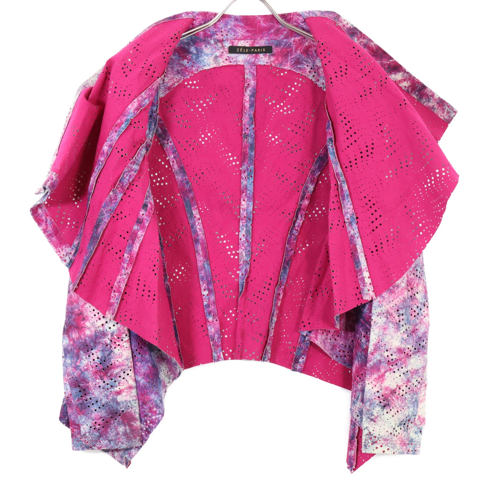 ZELE-PARIS Zele-Paris Pink x Purple Tie-Dye Pattern Perforated Asymmetrical Leather Jacket Jacket