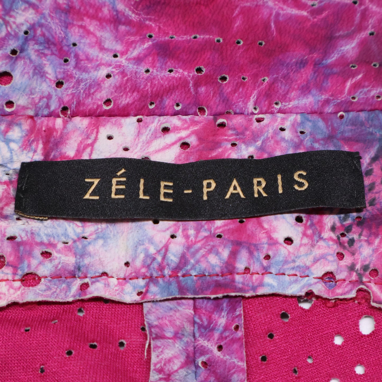 ZELE-PARIS Zele-Paris Pink x Purple Tie-Dye Pattern Perforated Asymmetrical Leather Jacket Jacket