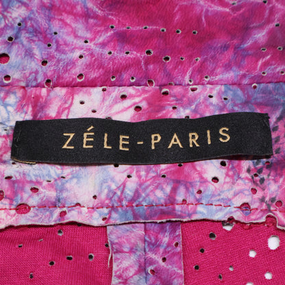 ZELE-PARIS Zele-Paris Pink x Purple Tie-Dye Pattern Perforated Asymmetrical Leather Jacket Jacket