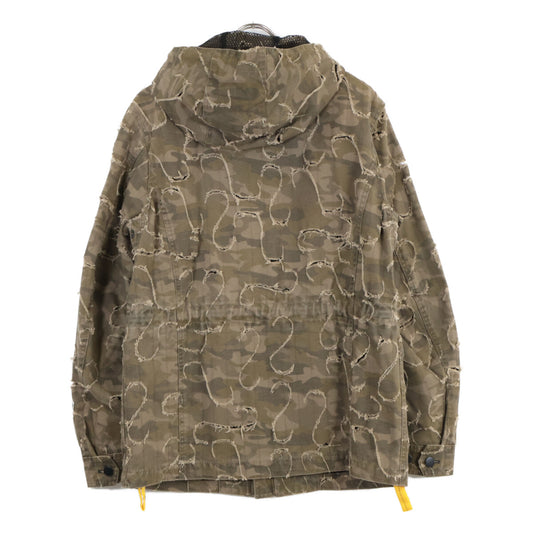 Khaki Cotton Distressed Mesh-Lined Camo Hooded Zip Jacket M Men's