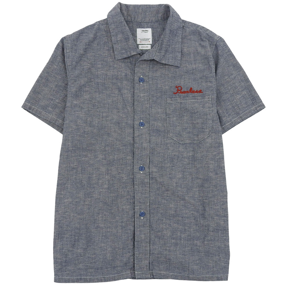 VISVIM Good Condition Cotton Embroidered Design Fairway Short-Sleeve Pocket Shirt Top Men's Blue 2 0124205011001 24AW Tops