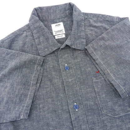 VISVIM ビズビム 美品 コットン 刺繍デザイン Fairway ショートスリーブポケットシャツ トップス メンズ ブルー 2 0124205011001 24AW トップス