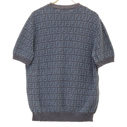 FENDI フェンディ 24年製 FZY443 AO5J ブルー リネン×コットン×シルク FF総柄 ショートスリーブニットプルオーバー トップス
