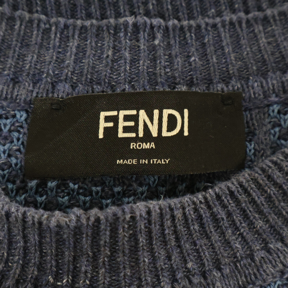 FENDI フェンディ 24年製 FZY443 AO5J ブルー リネン×コットン×シルク FF総柄 ショートスリーブニットプルオーバー トップス