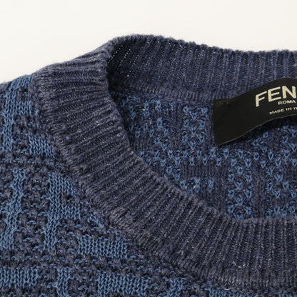 FENDI フェンディ 24年製 FZY443 AO5J ブルー リネン×コットン×シルク FF総柄 ショートスリーブニットプルオーバー トップス