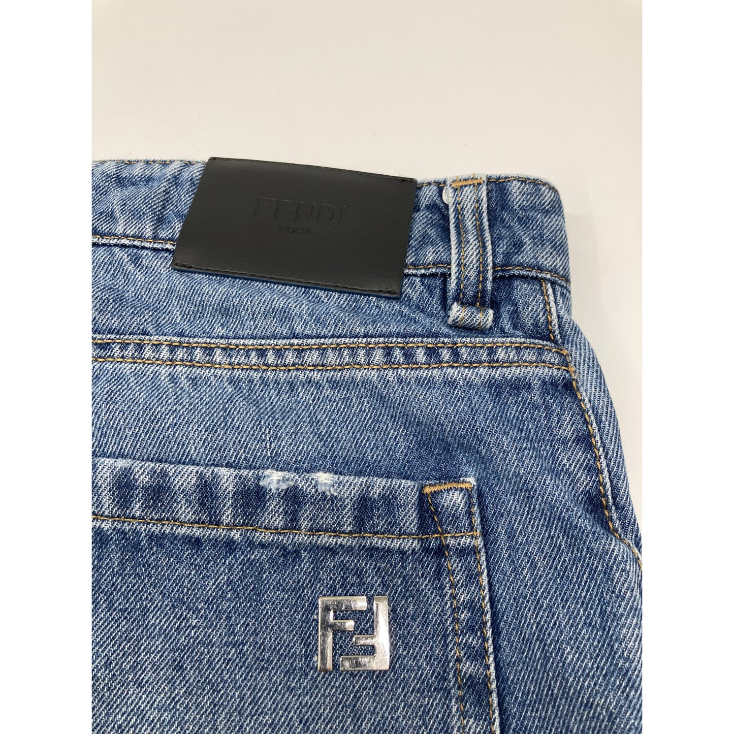 FENDI フェンディ 24年製 FLP358 AS02 ブルー コットン FFメタルプレート ジップフライデニムハーフパンツ ボトムス