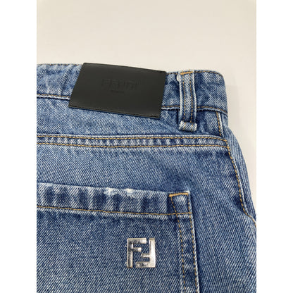 FENDI フェンディ 24年製 FLP358 AS02 ブルー コットン FFメタルプレート ジップフライデニムハーフパンツ ボトムス