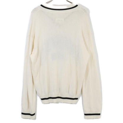 MM6 エムエムシックス 25SS SH0HN0002 ホワイト ロゴデザイン Vネックプルオーバーニット トップス
