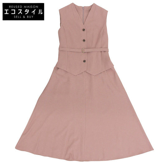 ANAYI Like-New Linen-Look Oxford Gilet Style Dress Women's Pink Beige 38 10232714370 Dress Dress