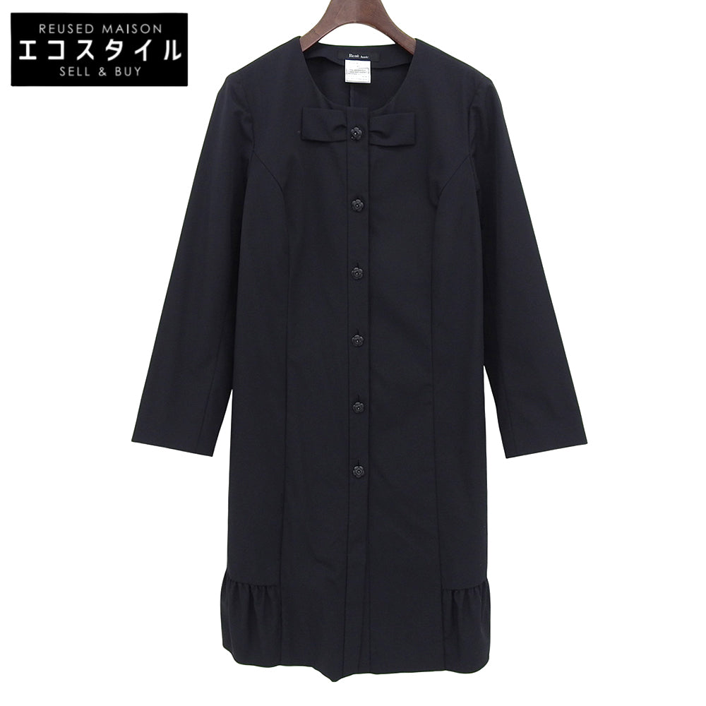 Excellent condition Polyester Floral Button Ribbon Design Shirt Dress Women's Navy 3 45728010 Dress 34 Women's