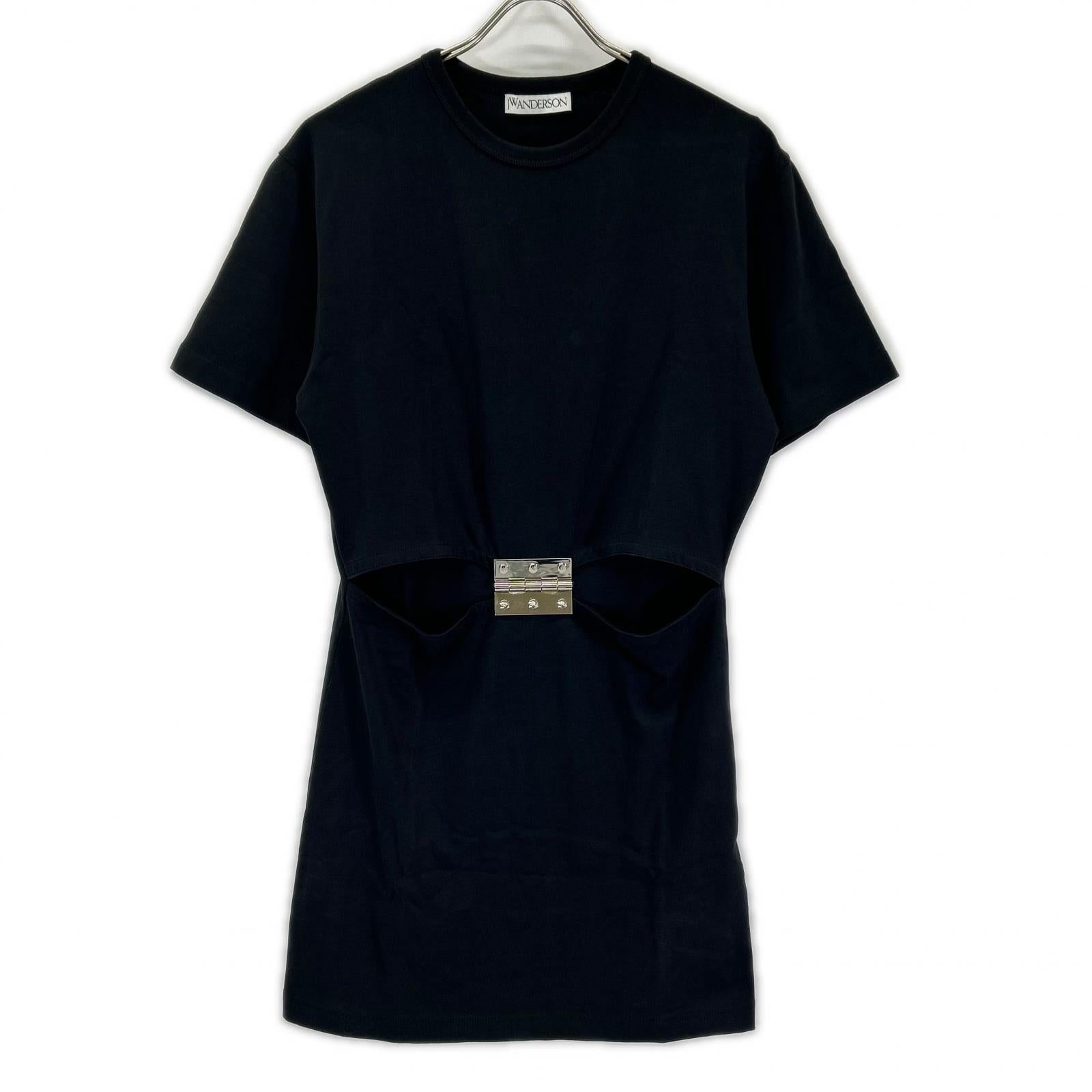 J.W.Anderson ジェイ ダブリュー アンダーソン JD0026PG0975999 ブラック コットン カットアウト Hinge Midi T-shirt Dress ワンピース