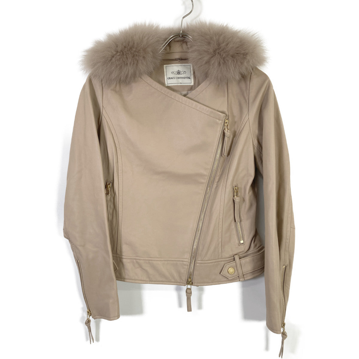Pink Beige Fox Fur Collar Draped Lamb Jacket 38 Ladies