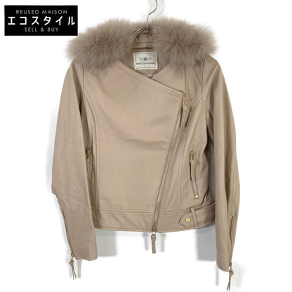 Pink Beige Fox Fur Collar Draped Lamb Jacket 38 Ladies