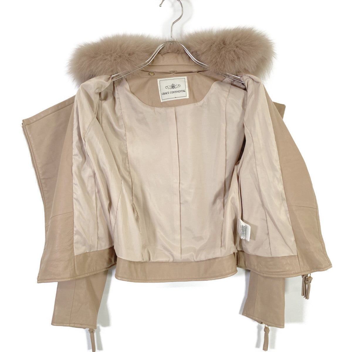 Pink Beige Fox Fur Collar Draped Lamb Jacket 38 Ladies