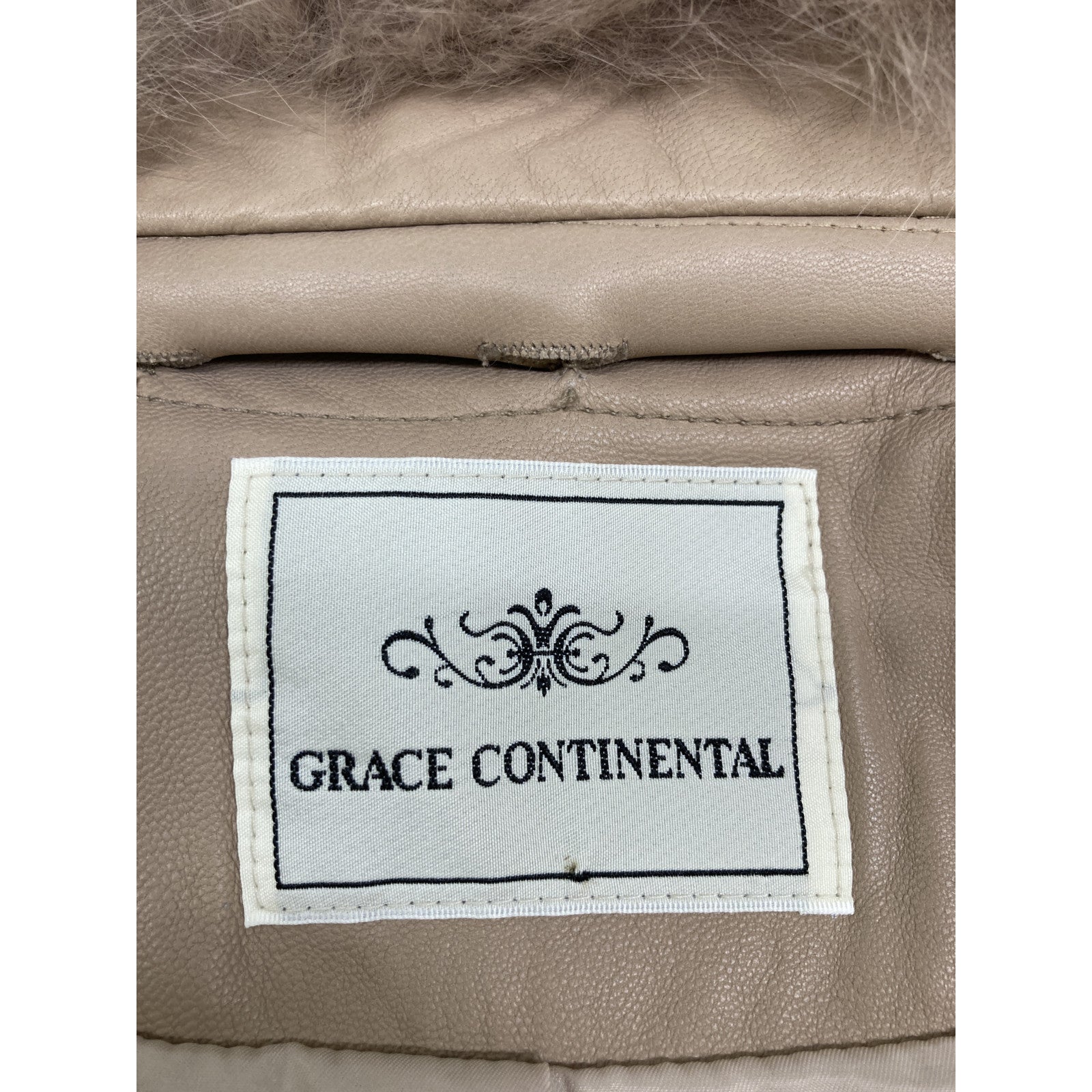 Pink Beige Fox Fur Collar Draped Lamb Jacket 38 Ladies