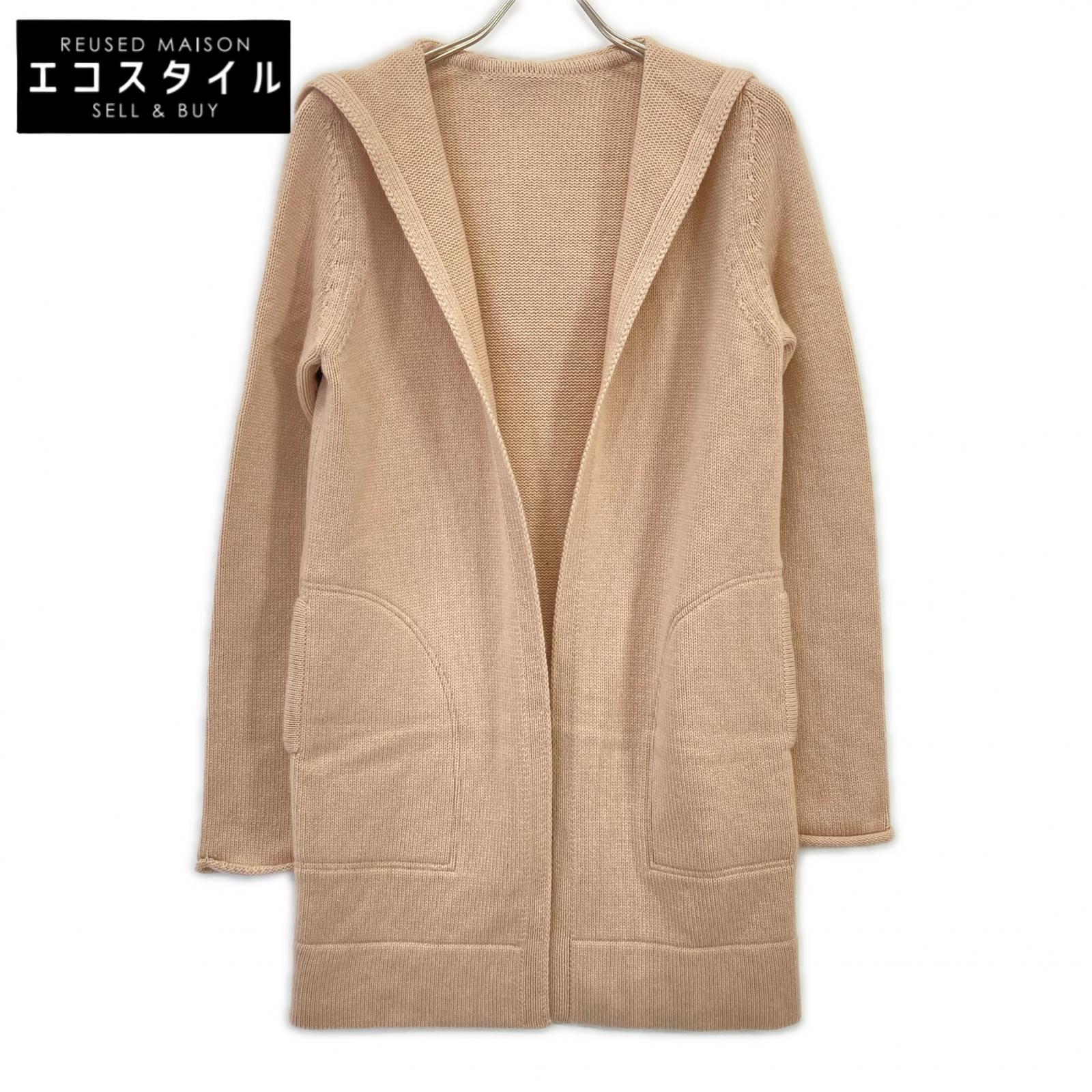 FOXEY Beige 100% Cashmere Hooded Long Cardigan Top