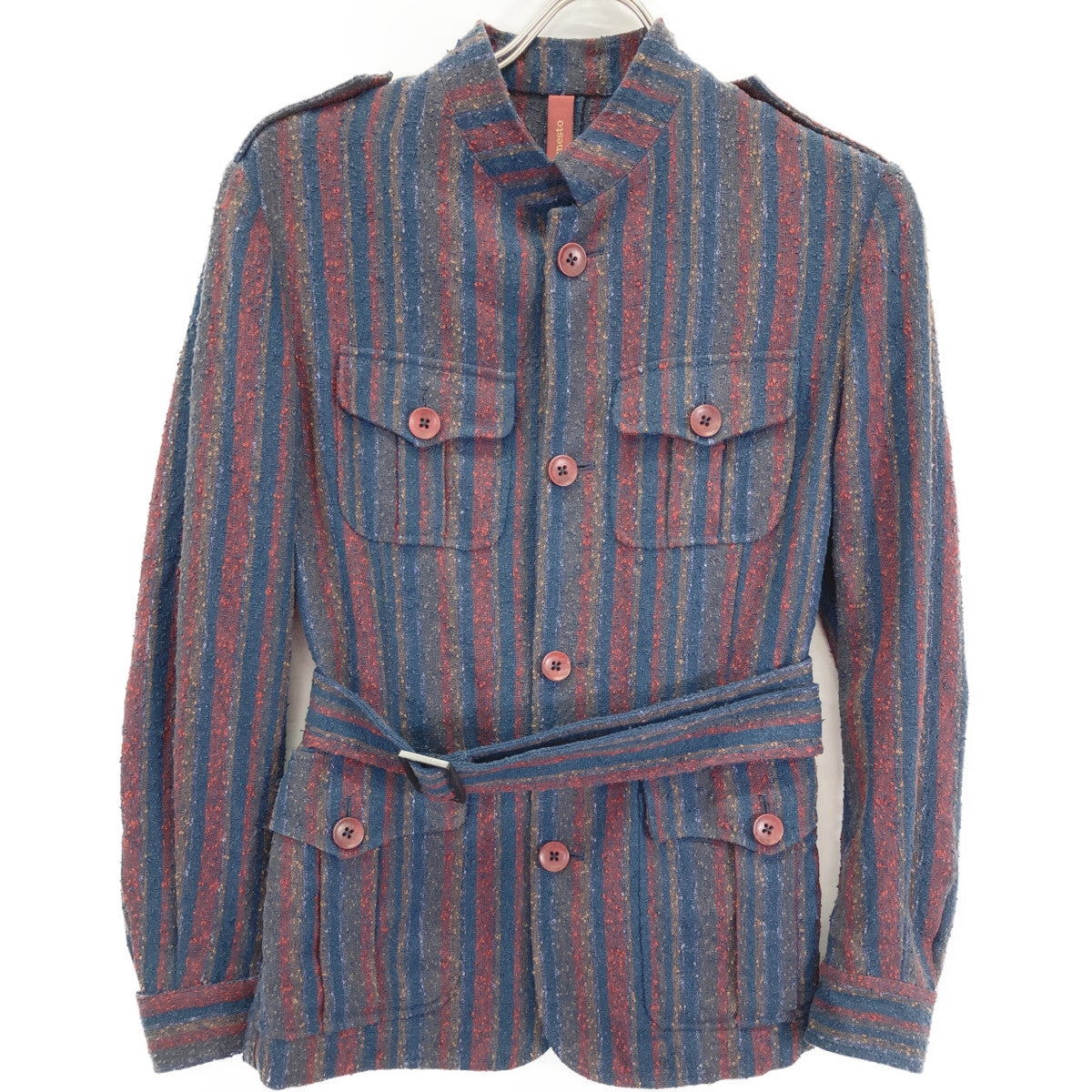 ernesto Multicolor Linen Gibson Epaulet Striped Safari Jacket 42 Women's