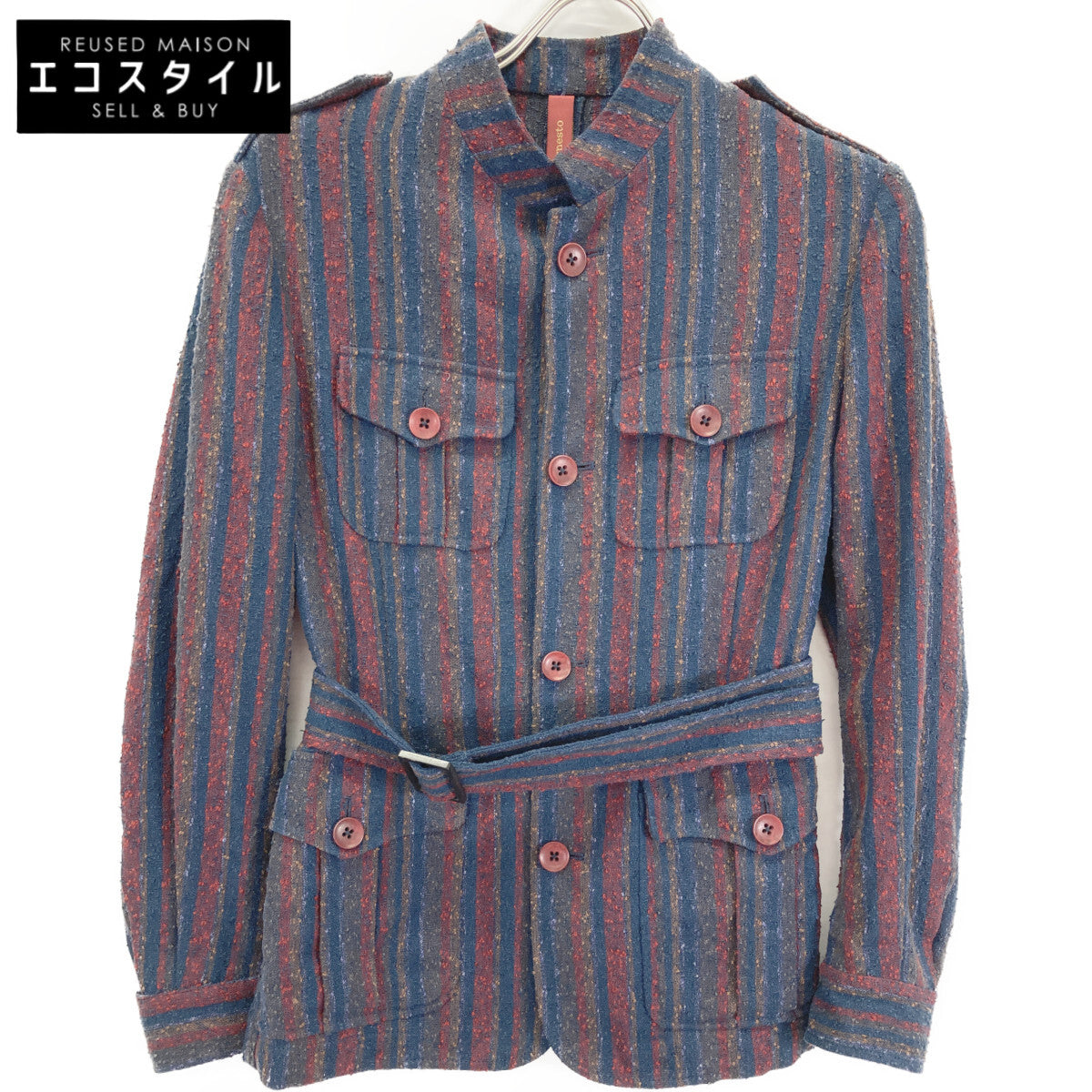 ernesto Multicolor Linen Gibson Epaulet Striped Safari Jacket 42 Women's