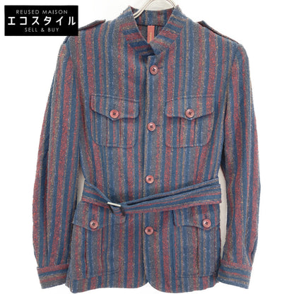 ernesto Multicolor Linen Gibson Epaulet Striped Safari Jacket 42 Women's