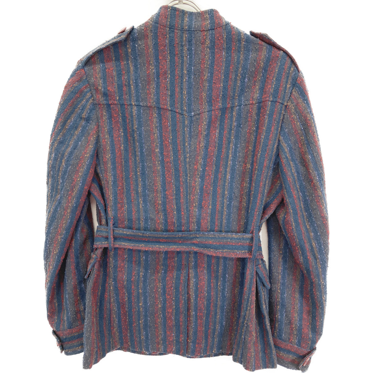 ernesto Multicolor Linen Gibson Epaulet Striped Safari Jacket 42 Women's