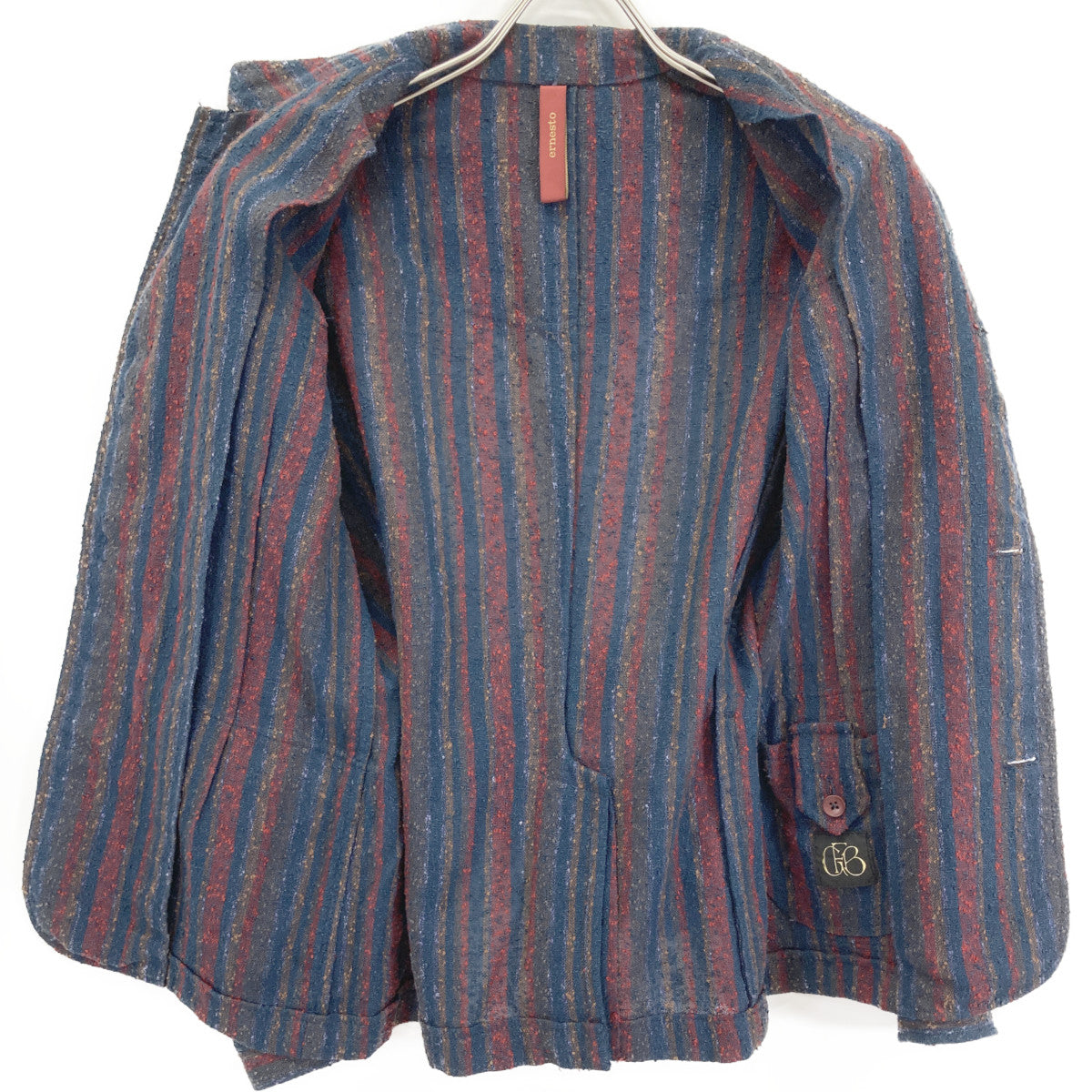 ernesto Multicolor Linen Gibson Epaulet Striped Safari Jacket 42 Women's