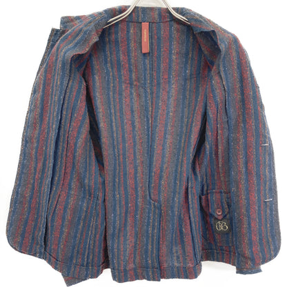 ernesto Multicolor Linen Gibson Epaulet Striped Safari Jacket 42 Women's