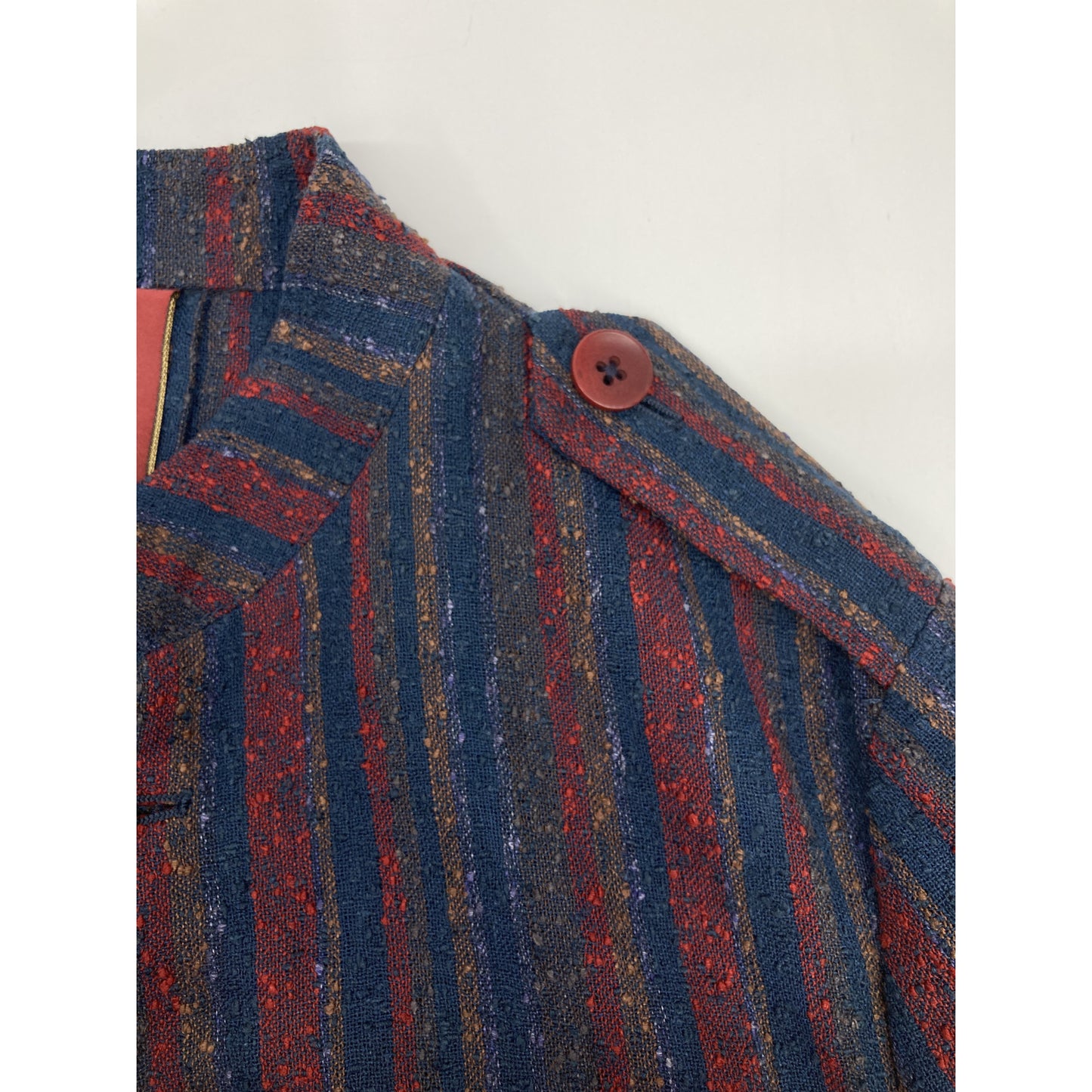 ernesto Multicolor Linen Gibson Epaulet Striped Safari Jacket 42 Women's