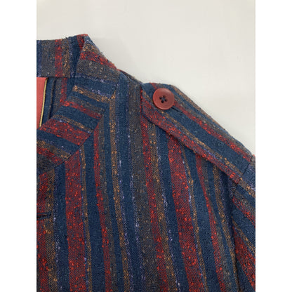 ernesto Multicolor Linen Gibson Epaulet Striped Safari Jacket 42 Women's