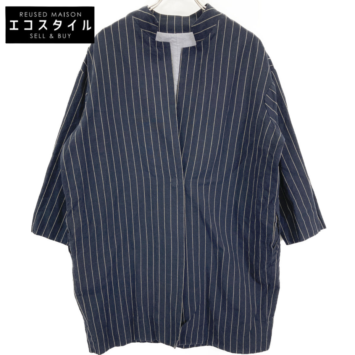 YAMMA YAMMA Navy Stripe Stand Collar Coat Not specified Men's
