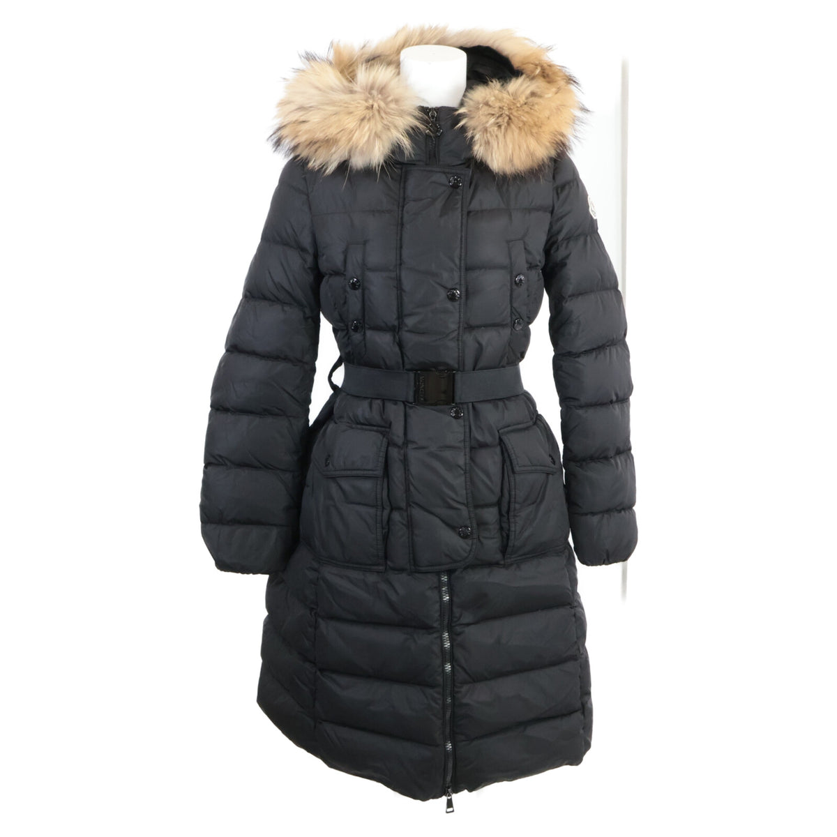 MONCLER MONCLER KHLOE Chloé belt-fitted fur-hooded down coat coat